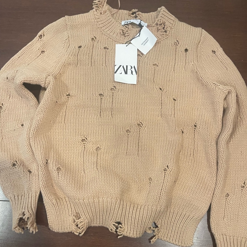 Zara Beige Distressed Women's Sweater NWT MEDIUM